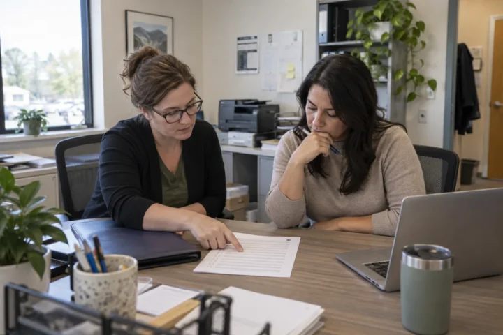 Medical practice administrators reviewing a software proposal