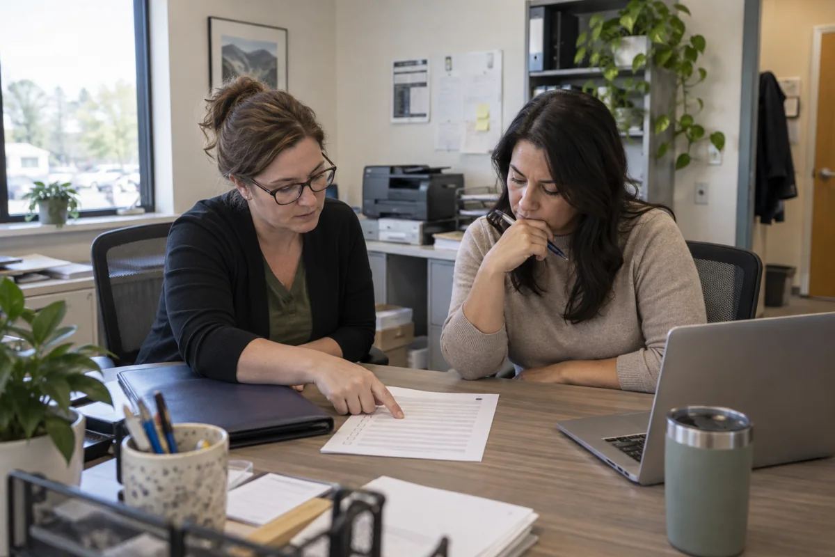 Medical practice administrators reviewing a software proposal