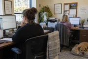 Practice manager and biller testing cloud medical billing software in an ordinary office